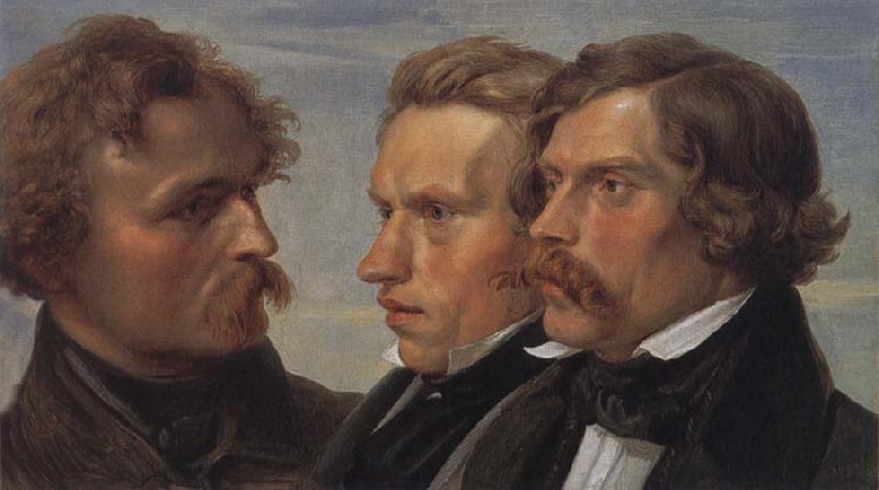 Julius Hubner Portrait of the Painters Carl Friedrich Lessing,Carl Sohn and Theodor Hildebrandt Sweden oil painting art